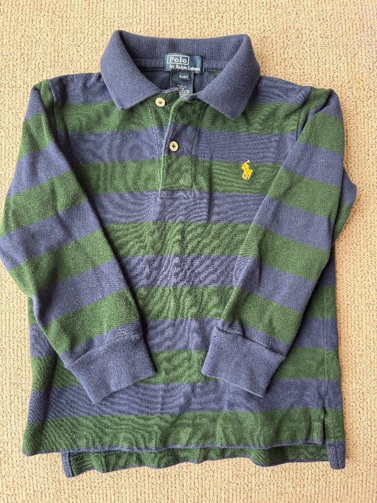 Polo Ralph Lauren Boys 4t Rugby Shirt Green Blue Long Sleeve Preppy Classic